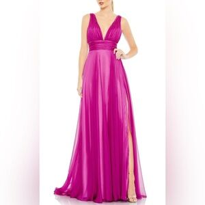 Ieena for Mac Duggal Ruched Chiffon A-Line Gown in fuchsia